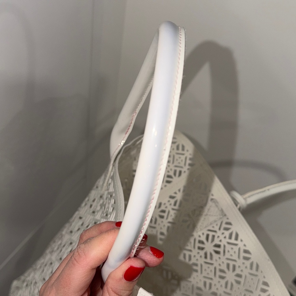Tory Burch White Laser-Cut Leather Tote - Picture 4 of 8